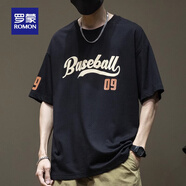 羅蒙（ROMON）2025新款短袖t恤男夏季加肥加大男裝男士大碼寬松純棉短袖男T體恤 YTX196黑色T恤 L 碼 體重120-140斤