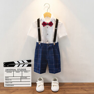 衣諾坊六一兒童禮服演出服背帶褲套裝幼兒園表演服小學(xué)生大合唱演出服裝 格子男:短袖+短褲+背帶+領(lǐng)結襪子 120 （建議體重：33-42斤）