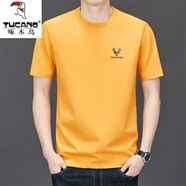 啄木鳥(niǎo)純棉透氣短袖t恤男士圓領(lǐng)夏季2025新款半袖男裝上衣潮流體恤衫T 8835款黃色 L 165建議90斤-120斤