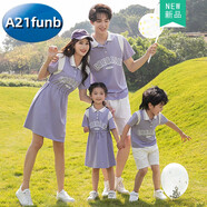 A 21 FUNB親子裝一家三口母女連衣裙母子套裝POLO衫2025新款潮高端夏季四口 男單上衣/女連衣裙 140 男童