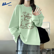 回力長(cháng)袖t恤女秋裝2025年最新款小貓內搭打底衫初中生純棉寬松體恤衫