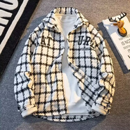 唐號春秋款小香風(fēng)刺繡外套男高級感痞帥工裝夾克潮牌寬松休閑格子襯衫 XXF008 白色 2XL