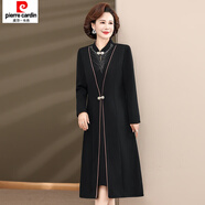 皮爾卡丹（pierre cardin）結(jié)婚禮服媽媽喜服春款旗袍春裝新款喜婆婆婚宴春秋冬連衣裙 2386黑色假兩件 3XL 【建議125-140斤左右】