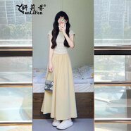 妍莉芬（yanlifen）2025新款法式簡(jiǎn)約休閑長(cháng)裙氣質(zhì)顯瘦連衣裙子半身裙兩件套裝女夏季 上衣+半身裙 L