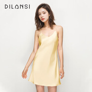 狄蘭絲（dilansi）真絲睡裙睡衣女春夏性感絲綢吊帶裙打底薄情趣短裙純欲風(fēng)百搭高級 鵝黃（6A級100%桑蠶絲） L 推薦90-105斤