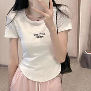 梵闋短袖正肩t恤女夏季新款設計感小眾顯瘦不規則別致甜辣風(fēng)ins上衣 字母-白色 XL -建議125-140斤