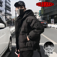 Colombass羽絨服男冬季新款潮牌短款男士加厚冬裝外套韓版寬松連帽羽絨衣 黑色 XL