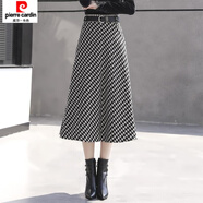 皮爾卡丹（pierre cardin）格子a字裙女半身裙氣質(zhì)遮胯大擺裙中長(zhǎng)款毛呢千鳥(niǎo)格傘裙顯瘦 格子(無(wú)皮帶) 2XL 120-130