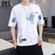 凡摩喬夏季棉短袖t恤男潮流韓版寬松五分袖青少年學(xué)生百搭圓領(lǐng)上衣男 /白色HM39#* M 以?xún)?
                                         title=