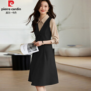 皮爾卡丹（PIERRE CARDIN）洋氣復(fù)古長袖襯衫連衣裙女裝2025年新款感時尚假兩件裙子 黑色 M 100-110斤