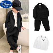 迪士尼（Disney）男童西裝套裝 春季新品帥氣主持禮服花童走秀 洋氣兒童韓版西服潮 黑色二件套+長袖打底衫 送配飾項 100 cm