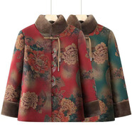 戴媽媽奶奶裝棉襖外套冬裝2024新中式媽媽裝60-80歲老年人棉服加絨衣服 紅色加絨加厚棉衣 2XL 建議100-115斤