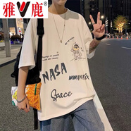 雅鹿短袖T恤男夏季薄款港風(fēng)潮牌上衣體恤衫寬松休閑網(wǎng)紅半袖衣服男裝 T152白色【高品質(zhì)】 2XL 【建議體重140-155斤】