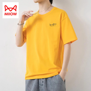 貓人（MiiOW）純棉短袖t恤男士衣服寬松夏季ins半袖體恤男裝2025新款潮流體桖 黃色 3XL