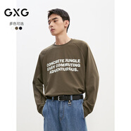 GXG男裝 多色字母發(fā)泡印花拼接面料戶外寬松長袖T恤 24年秋季 深卡其 S