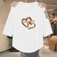 醉馨康純棉七分袖t恤女圓領(lǐng)中老年體恤衫寬松2025夏季新款上衣百搭顯瘦 白色 純棉 【Nostalgia愛(ài)心】 XL 建議110-125斤