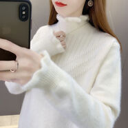 恰凡（QIAFAN）毛衣女仿水貂絨木耳領(lǐng)2025新款春秋冬時(shí)尚洋氣加厚打底衫防寒內(nèi)搭 白色 【秋冬保暖】 S 建議75-90斤