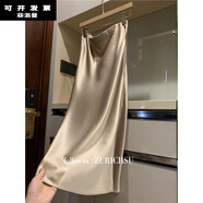 菲洛曼春夏季真絲半身裙桑蠶絲女法式復古春夏季醋酸緞面直筒裙 香檳金 M_(100-110斤)