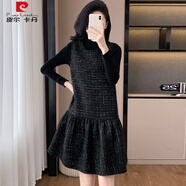 皮爾卡丹（pierre cardin）呢子連衣裙女裝大碼胖mm2025春季新款減齡高端洋氣時(shí)尚毛呢背心裙 黑色 105-120斤 XL