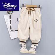 迪士尼（Disney）兒童休閑褲男童女童褲子春秋款2025新款秋裝寶寶彈力洋 一峰211109微笑長(cháng)褲  米色 80 cm