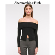 Abercrombie & Fitch女裝25春季美式辣妹修身一字肩露肩長袖針織衫毛衣150-5016 黑色 XXS (160/80A)