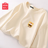 名創(chuàng  )優(yōu)品（MINISO）短袖2025新款女夏季胖mm大碼顯瘦寬松女裝純棉半袖夏天正肩女t恤 奶白色(彩虹熊胸標) L 165 (顯瘦 遮肚子)