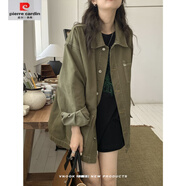 皮爾卡丹（pierre cardin）牛仔衣外套女2025年春秋新款單排扣寬松長袖休閑小眾上衣潮 橄欖綠 大板型 S 85-105斤