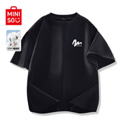 名創(chuàng)優(yōu)品（MINISO）純棉白色短袖男新款潮牌男生半袖t恤青少年百搭正肩圓領(lǐng)上衣體恤 黑色(m隨意筆刷胸標) L /175(30天質(zhì)量問題全額退)