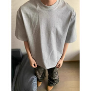 卡圖弛美式重磅純棉正肩短袖t恤男夏季寬松潮流五分半袖高街內(nèi)搭體恤衫 淺灰色 XL