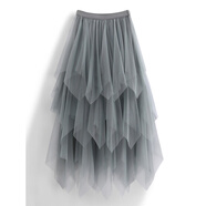 AC-AICHEN韓國24新款不規則高腰網(wǎng)紗蓬蓬裙中長(cháng)款裙子黑色紗裙女半身裙春秋 淺灰色裙長(cháng)84厘米 M 115斤以下穿