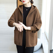 諾婔時(shí)尚媽媽秋裝外套2025新款中老年女秋冬裝大碼寬松針織毛呢子大衣 咖色 L 推薦90-105斤（甄選品質(zhì)）