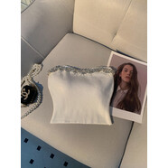 鑲鉆背心甜辣一字肩抹胸上衣女主播衣服性感御姐裹胸高級美背吊帶 白色正常當天發(fā)貨 S 均碼