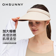 OhSunny防曬帽女春夏大檐防紫外線防曬發(fā)箍蛋糕帽空頂太陽帽子 絲霧咖 均碼