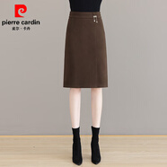 皮爾卡丹（pierre cardin）毛呢短裙半身裙女秋冬小個子包臀裙顯瘦開叉一步裙子2025秋季新款 咖啡色 2XL 建議125-136斤