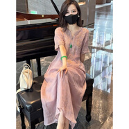 ROAR UTHAUG新中式國風(fēng)重工刺繡V領(lǐng)連衣裙女2025夏季新款寬松顯瘦氣質(zhì)長裙子 淺紫色【有內(nèi)襯】 XL 【121-140斤】