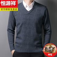 恒源祥處理V領(lǐng)羊毛衫男加厚抗起球雞心領(lǐng)毛衣爸爸羊毛絨衫保暖打底衫 煙灰-6625 M 170/84A 125-135斤