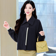 奧豚 雙面羊毛大衣女斗篷型小個(gè)子毛呢外套女82050 黑色 M 