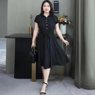 愷吉銳特大碼女裝300斤減齡雪紡連衣裙夏季2025中長(cháng)款顯瘦遮肚裙子 黑色 4XL 建議170-200斤