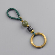 藍米仕黃銅指環(huán)汽車(chē)鑰匙扣掛件創(chuàng  )意個(gè)性精致手機鏈圈環(huán)男女情侶包包掛飾 黃銅指環(huán)鑰匙扣款綠色