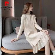 皮爾卡丹（pierre cardin）連衣裙法式高級感針織打底裙子女秋冬毛衣配大衣內搭2025秋冬新款 杏色 S 160