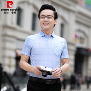 皮爾卡丹（pierre cardin）爸爸短袖t恤男夏季40-50歲中年人半袖汗衫中老年夏天上衣冰絲薄款 短袖8837藍(lán)色 【新款冰絲面料】 M 建議90-115斤