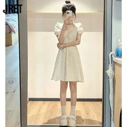 Jret法式溫柔甜美初戀小個(gè)子連衣裙女學(xué)生夏季收腰森系學(xué)院風(fēng)顯瘦裙子 杏色連衣裙 S