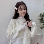 TNWKJLC中學(xué)生短款毛衣女冬款加厚矮個(gè)子麻花蕾絲領(lǐng)香芋紫色毛衣女短款洋 白色【蕾絲花邊】 S 建議80-95斤