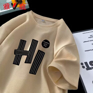 雅鹿華夫格短袖t恤男夏季潮流圓領(lǐng)冰絲透氣半袖上衣寬松五分袖體恤衫 T35杏色 2XL 【建議體重130-155斤】