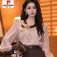 皮爾卡丹（pierre cardin）復(fù)古港風(fēng)水印花卉暗紋提花襯衫秋裝新款女裝襯衣立體花朵上衣 圖片色上衣 M 建議 【105斤以內(nèi)】