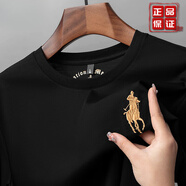 保羅2025夏季新款保羅t恤男圓領(lǐng)大馬標(biāo)刺繡絲光棉冰絲體恤時尚感 黑色 【保羅線下同款】 M 48/170 適合100-125斤