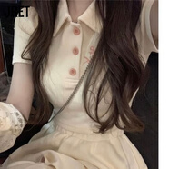 Jretpolo領(lǐng)系帶短款上衣短裙超仙少女芭蕾風(fēng)甜辣妹蝴蝶結(jié)連衣裙女 裙子+上衣 超仙純欲 M