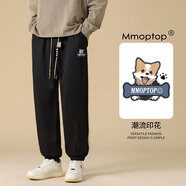 MMOPTOP潮流高街印花褲子男士春夏季寬松休閑束腳衛(wèi)長褲K1439 2黑色2XL