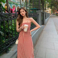 雷黛茜領(lǐng)證小白裙方領(lǐng)溫柔文藝收腰長(cháng)裙白色連衣裙初戀仙女俏皮甜美 紅色 S 80-94斤內