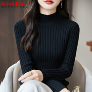 LOVER RUCCI不起球100%純棉半高領(lǐng)毛衣2025新款女冬季修身全棉內(nèi)搭針織打底衫 黑色 100-120 M